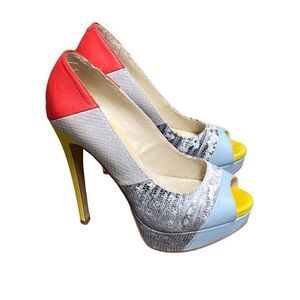 Aldo Multi Color Leather Peep Toe Stiletto Heels Size 8